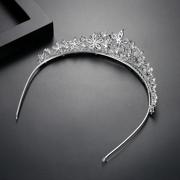 Moda Srebrny Rhinestone Kwiat Tiara Ozdoby Do Włosów Ślubne 2022 Cyrkon Stop Ślub