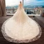 Chic / Belle Ivoire Percé Robe De Mariée 2017 Robe Boule Encolure Dégagée Manches Longues Dos Nu Étoile Cathedral Train
