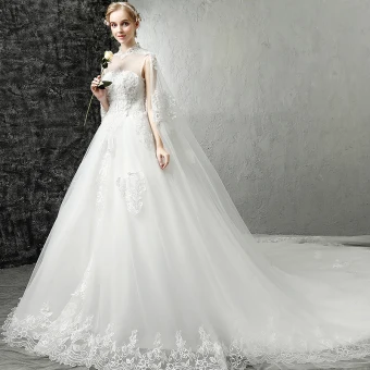 Style Chinois Blanche Percé Robe De Mariée 2017 Princesse Col Haut Sans Manches Dos Nu Appliques En Dentelle Royal Train