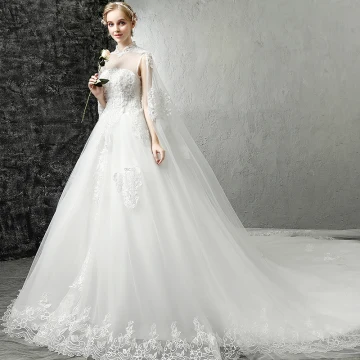 Chinese Style White Pierced Wedding Dresses 2017 A Line Princess High Neck Sleeveless Backless Appliques Lace Royal Train