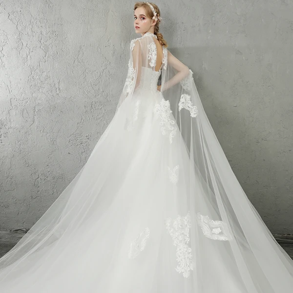 Chinese style White Pierced Wedding Dresses 2017 A-Line / Princess High Neck Sleeveless Backless Appliques Lace Royal Train
