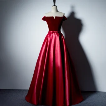 Simple Bordeaux Robe De Soirée 2017 Princesse V Cou De L Épaule Manches Courtes Longue Dos Nu Robe De Ceremonie