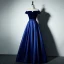 Modest / Simple Burgundy Evening Dresses  2017 A-Line / Princess V-Neck Off-The-Shoulder Short Sleeve Floor-Length / Long Backless Formal Dresses
