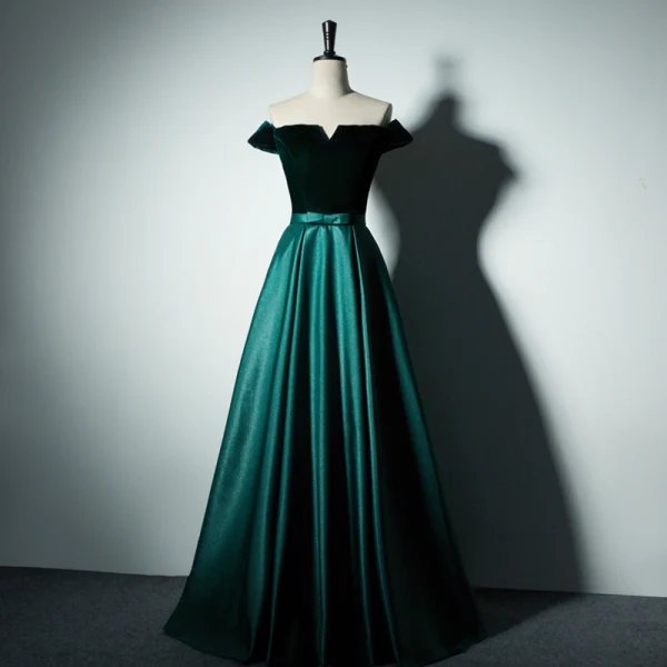 Modest / Simple Burgundy Evening Dresses 2017 A-Line / Princess V-Neck Off-The-Shoulder Short Sleeve Floor-Length / Long Backless Formal Dresses
