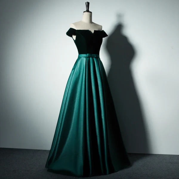 Modest / Simple Burgundy Evening Dresses 2017 A-Line / Princess V-Neck Off-The-Shoulder Short Sleeve Floor-Length / Long Backless Formal Dresses