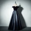Modest / Simple Burgundy Evening Dresses  2017 A-Line / Princess V-Neck Off-The-Shoulder Short Sleeve Floor-Length / Long Backless Formal Dresses