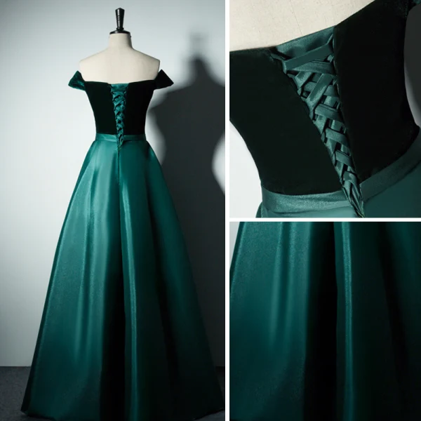 Modest / Simple Burgundy Evening Dresses 2017 A-Line / Princess V-Neck Off-The-Shoulder Short Sleeve Floor-Length / Long Backless Formal Dresses