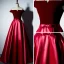 Modest / Simple Burgundy Evening Dresses  2017 A-Line / Princess V-Neck Off-The-Shoulder Short Sleeve Floor-Length / Long Backless Formal Dresses