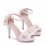 Chic / Beautiful White Appliques Ankle Strap Prom Outdoor / Garden Womens Sandals 2025 10 cm Stiletto Heels Open / Peep Toe Sandals High Heels
