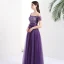 Chic / Belle Grape Robe De Soirée 2017 Princesse De l'épaule Manches Courtes Appliques En Dentelle Faux Diamant Ceinture Longue Dos Nu Robe De Ceremonie