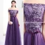 Chic / Belle Grape Robe De Soirée 2017 Princesse De l'épaule Manches Courtes Appliques En Dentelle Faux Diamant Ceinture Longue Dos Nu Robe De Ceremonie