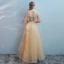 Charmant Doré Transparentes Robe De Bal 2018 Princesse Encolure Dégagée Manches Courtes Perle Perlage Faux Diamant Longue Volants Dos Nu Robe De Ceremonie