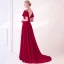 Charmant Bordeaux Robe De Soirée 2018 Princesse Bretelles Spaghetti Bustier Manches Courtes Appliques En Dentelle Paillettes Tribunal Train Volants Dos Nu Robe De Ceremonie