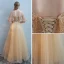Charmant Doré Transparentes Robe De Bal 2018 Princesse Encolure Dégagée Manches Courtes Perle Perlage Faux Diamant Longue Volants Dos Nu Robe De Ceremonie