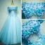 Affordable Chic / Beautiful Prom Dresses 2017 Lace Appliques Pearl Off-The-Shoulder Short Sleeve Backless Floor-Length / Long Sky Blue Ball Gown