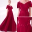 Charmant Bordeaux Robe De Soirée 2018 Princesse Bretelles Spaghetti Bustier Manches Courtes Appliques En Dentelle Paillettes Tribunal Train Volants Dos Nu Robe De Ceremonie