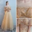 Charmant Doré Transparentes Robe De Bal 2018 Princesse Encolure Dégagée Manches Courtes Perle Perlage Faux Diamant Longue Volants Dos Nu Robe De Ceremonie