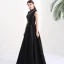 Modern / Fashion Black Pierced Evening Dresses  2017 A-Line / Princess High Neck Sleeveless Beading Pearl Floor-Length / Long Backless Formal Dresses