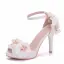 Chic / Beautiful White Appliques Ankle Strap Prom Outdoor / Garden Womens Sandals 2025 10 cm Stiletto Heels Open / Peep Toe Sandals High Heels