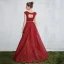 Elegant Burgundy Evening Dresses  2017 A-Line / Princess Scoop Neck Sleeveless Appliques Lace Pearl Metal Sash Floor-Length / Long Backless Formal Dresses