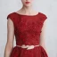Elegant Burgundy Evening Dresses  2017 A-Line / Princess Scoop Neck Sleeveless Appliques Lace Pearl Metal Sash Floor-Length / Long Backless Formal Dresses