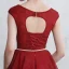 Elegant Burgundy Evening Dresses  2017 A-Line / Princess Scoop Neck Sleeveless Appliques Lace Pearl Metal Sash Floor-Length / Long Backless Formal Dresses