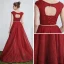 Elegant Burgundy Evening Dresses  2017 A-Line / Princess Scoop Neck Sleeveless Appliques Lace Pearl Metal Sash Floor-Length / Long Backless Formal Dresses