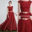 Elegant Burgundy Evening Dresses  2017 A-Line / Princess Scoop Neck Sleeveless Appliques Lace Pearl Metal Sash Floor-Length / Long Backless Formal Dresses