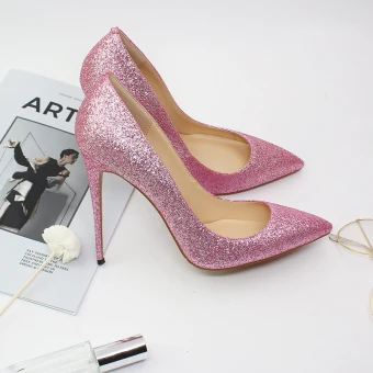 Bling Bling Candy Pink Sequins Evening Party Pumps 2024 12 Cm Stiletto Heels Pointed Toe Pumps High Heels