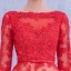 Chic / Beautiful Red Homecoming Graduation Dresses 2017 A-Line / Princess Long Sleeve Scoop Neck Appliques Lace Bow Sash Knee-Length Backless Formal Dresses