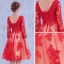 Chic / Beautiful Red Homecoming Graduation Dresses 2017 A-Line / Princess Long Sleeve Scoop Neck Appliques Lace Bow Sash Knee-Length Backless Formal Dresses