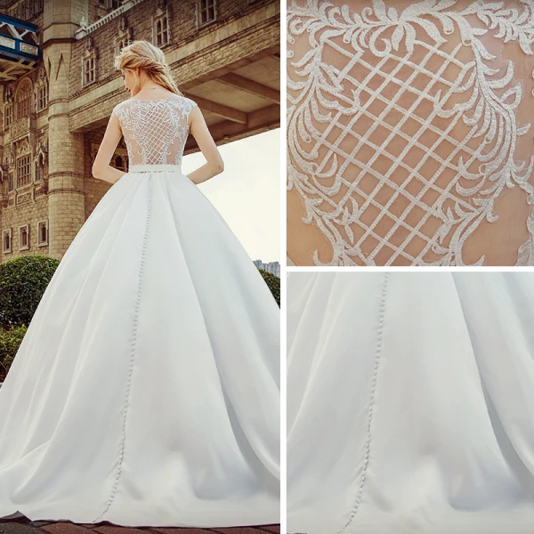 Sexy White Pierced Wedding Dresses 2017 Ball Gown Scoop Neck Sleeveless Appliques Lace Sash Court Train