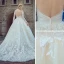 Stunning Champagne Pierced Wedding Dresses 2017 Ball Gown Scoop Neck Long Sleeve Backless Appliques Lace Chapel Train