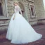 Chic / Beautiful White Pierced Wedding Dresses 2017 Ball Gown Scoop Neck Long Sleeve Appliques Lace Court Train