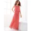 Simple Watermelon Rouge Chiffon Été Robes longues 2018 Gaine / Ajustement Encolure Dégagée Sans Manches Longueur Cheville Volants Vêtements Femme