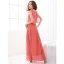 Simple Watermelon Rouge Chiffon Été Robes longues 2018 Gaine / Ajustement Encolure Dégagée Sans Manches Longueur Cheville Volants Vêtements Femme