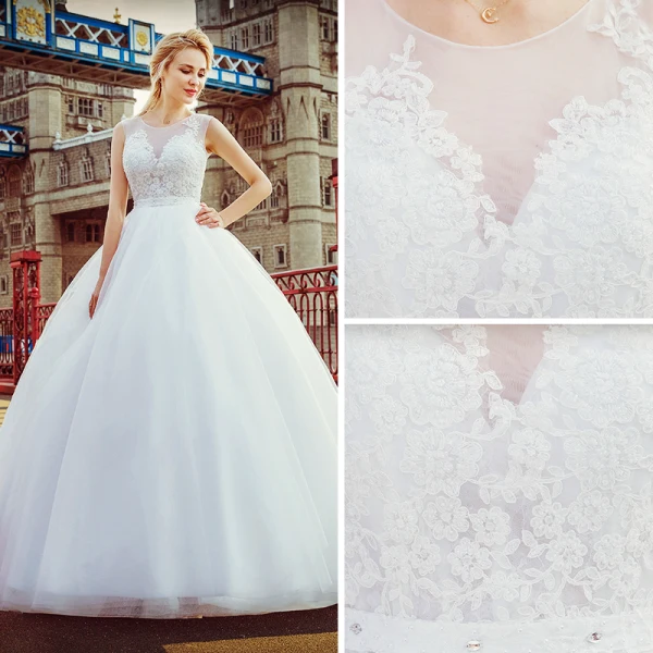 Stunning White Pierced Wedding Dresses 2017 Ball Gown Scoop Neck Sleeveless Appliques Lace Court Train