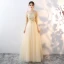 Elegant Gold See-through Evening Dresses  2018 Empire Square Neckline Long Sleeve Appliques Lace Floor-Length / Long Ruffle Formal Dresses