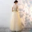 Elegant Gold See-through Evening Dresses  2018 Empire Square Neckline Long Sleeve Appliques Lace Floor-Length / Long Ruffle Formal Dresses