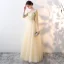 Elegant Gold See-through Evening Dresses  2018 Empire Square Neckline Long Sleeve Appliques Lace Floor-Length / Long Ruffle Formal Dresses