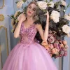 Chic / Beautiful Prom Dresses 2017 Lace Flower Appliques V-Neck Sleeveless Backless Floor-Length / Long Lilac Ball Gown