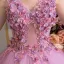 Schöne Ballkleider 2017 Spitze Blumen Applikationen V-Ausschnitt Ärmellos Rückenfreies Lange Lila Ballkleid