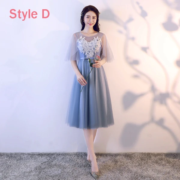 Abordable Bleu Ciel Transparentes Robe Demoiselle D'honneur 2018 Princesse Appliques En Dentelle Noeud Ceinture Thé Longueur Volants Dos Nu Robe Pour Mariage