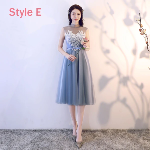 Abordable Bleu Ciel Transparentes Robe Demoiselle D'honneur 2018 Princesse Appliques En Dentelle Noeud Ceinture Thé Longueur Volants Dos Nu Robe Pour Mariage