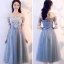 Abordable Bleu Ciel Transparentes Robe Demoiselle D'honneur 2018 Princesse Appliques En Dentelle Noeud Ceinture Thé Longueur Volants Dos Nu Robe Pour Mariage