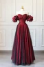 Chic / Beautiful Burgundy Glitter Spotted Prom Dresses 2024 A-Line / Princess Off-The-Shoulder Short Sleeve Backless Floor-Length / Long Formal Dresses