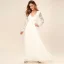 Chic / Belle Ivoire Chiffon Robes longues 2018 Princesse V-Cou Manches Longues Longueur Cheville Volants Dos Nu Vêtements Femme