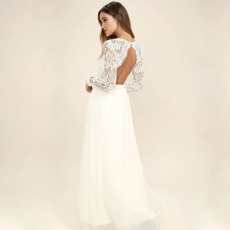 a line wedding dress body type Berylove Women White Engagement Dress Halter A Line Chiffon Sleeveless Maxi  Dress