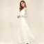 Chic / Belle Ivoire Chiffon Robes longues 2018 Princesse V-Cou Manches Longues Longueur Cheville Volants Dos Nu Vêtements Femme