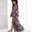 Bohemia Multi-Colors Beach Summer Maxi Dresses 2018 V-Neck Long Sleeve Printing Flower Split Front Floor-Length / Long Womens Clothing